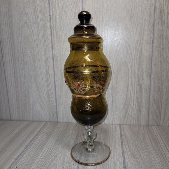 Vtg Avacado Green Italian Art Glass Apothecary Jar Candy Dish Bohemian - Picture 2 of 11